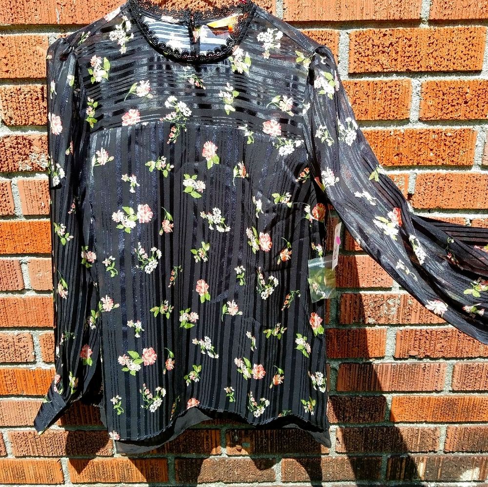 Black, shear, floral long sleeve. Modcloth blouse